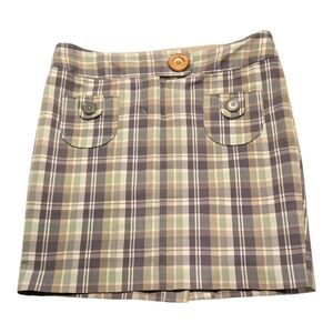 Zinc Plaid Mini Skirt with Button Detail